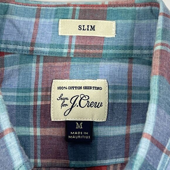 J Crew Slim 100% Cotton Shirting Blue Plaid Long Sleeve Button Shirt Men Medium - Picture 6 of 7